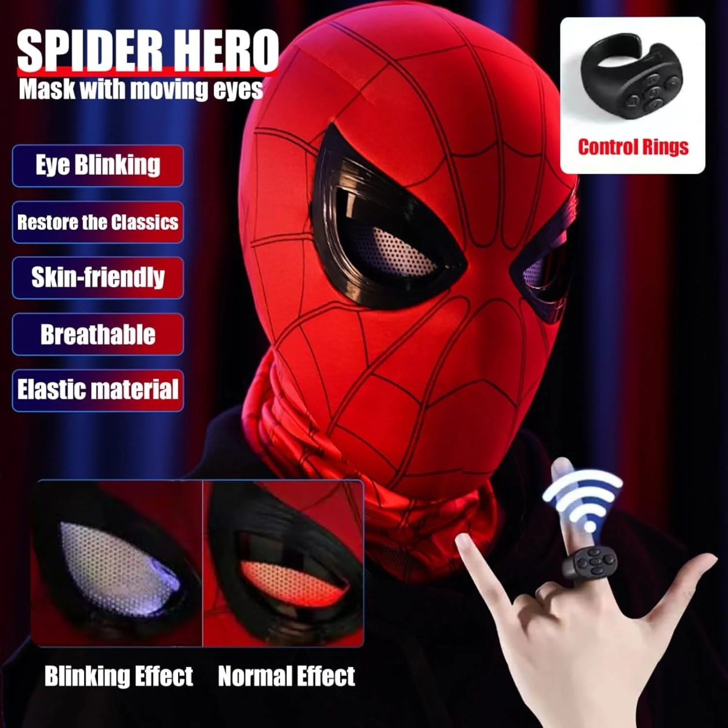 ماسک قهرمان عنکبوتی با چشمان متحرک، ماسک قهرمان مایلز مورالز، کنترل از راه دور تمام صورت مناسب بزرگسالان/کودکان، هدیه عالی برای نقش آفرینی