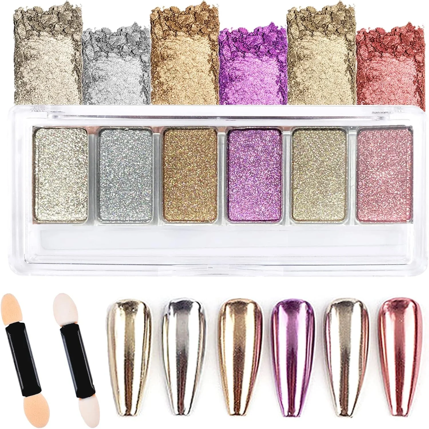 پالت پودر کروم ناخن با جلوه آینه ای متالیک، پیگمنت اکلیلی هولوگرافیک در رنگ های رزگلد، نقره ای و صورتی، دکوراسیون آسان هنر ناخن برای ناخن های خیره کننده با کیفیت سالن در خانه پالت پودر کروم ناخن با جلوه آینه ای متالیک، پیگمنت اکلیلی هولوگرافیک در رنگ های رزگلد، نقره ای و صورتی، دکوراسیون آسان هنر ناخن برای ناخن های خیره کننده با کیفیت سالن در خانه