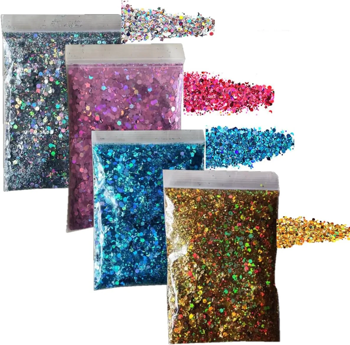 پودر اکلیلی آرایشی، 4 عدد 30 گرمی، پودر اکلیلی لیزری برای صورت، بدن، ناخن، مناسب برای هنرهای دستی و طراحی ناخن، رنگ های نقره ای، طلایی، صورتی و آبی پودر اکلیلی آرایشی، 4 عدد 30 گرمی، پودر اکلیلی لیزری برای صورت، بدن، ناخن، مناسب برای هنرهای دستی و طراحی ناخن، رنگ های نقره ای، طلایی، صورتی و آبی