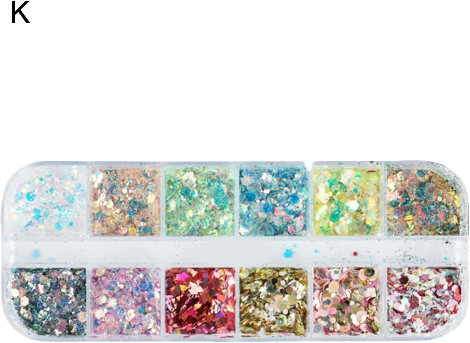 پودر اکلیل ناخن، پولک های براق تزئینی ناخن، هولوگرافیک DIY K
