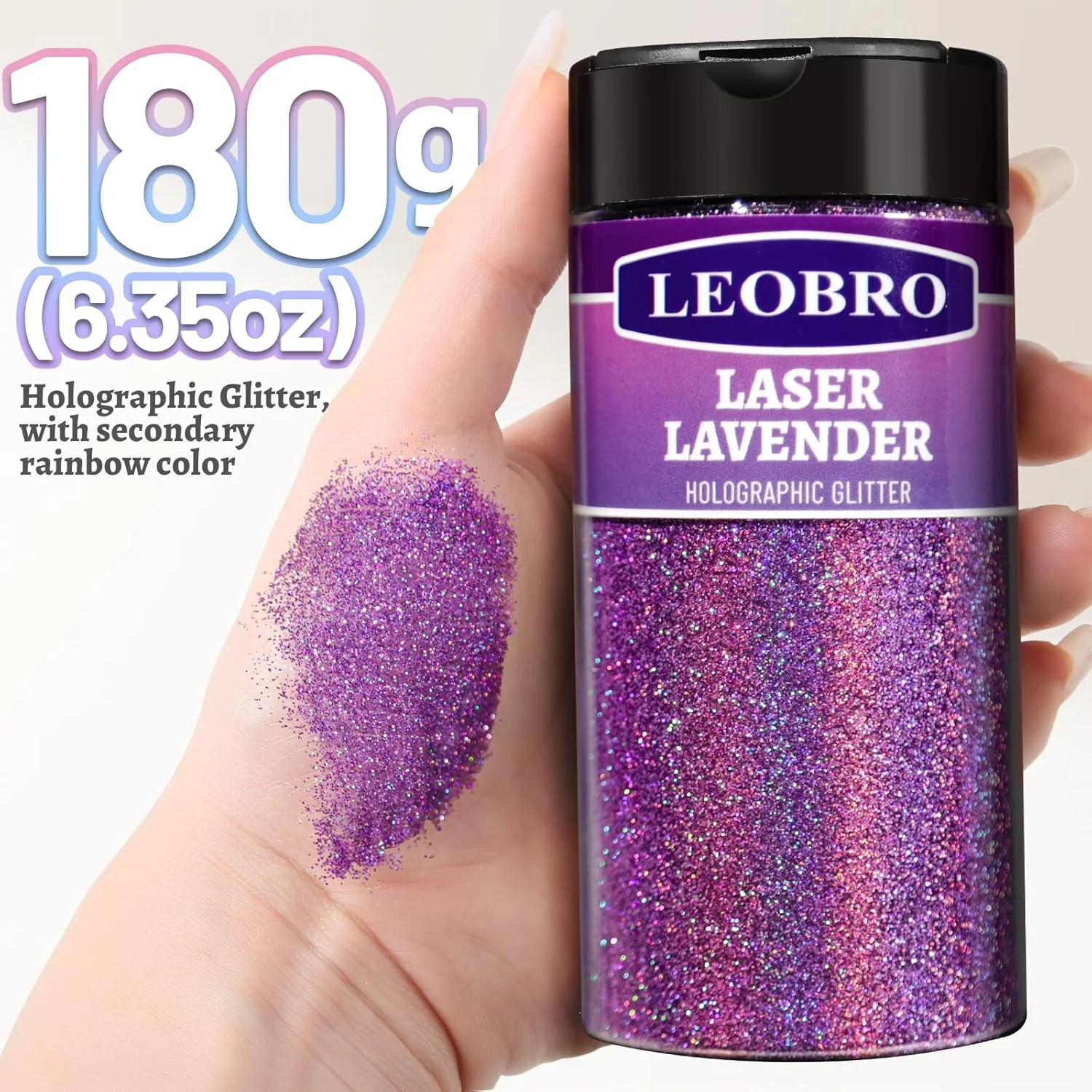 اکلیل بنفش لئوبرو، اکلیل هولوگرافیک بسیار ریز، 180 گرم، پودر اکلیل رزین، اکلیل فلزی رنگین کمانی 1/128 اینچی برای لیوان های رزینی، اکلیل مو، بدن و ناخن برای هنر و صنایع دستی