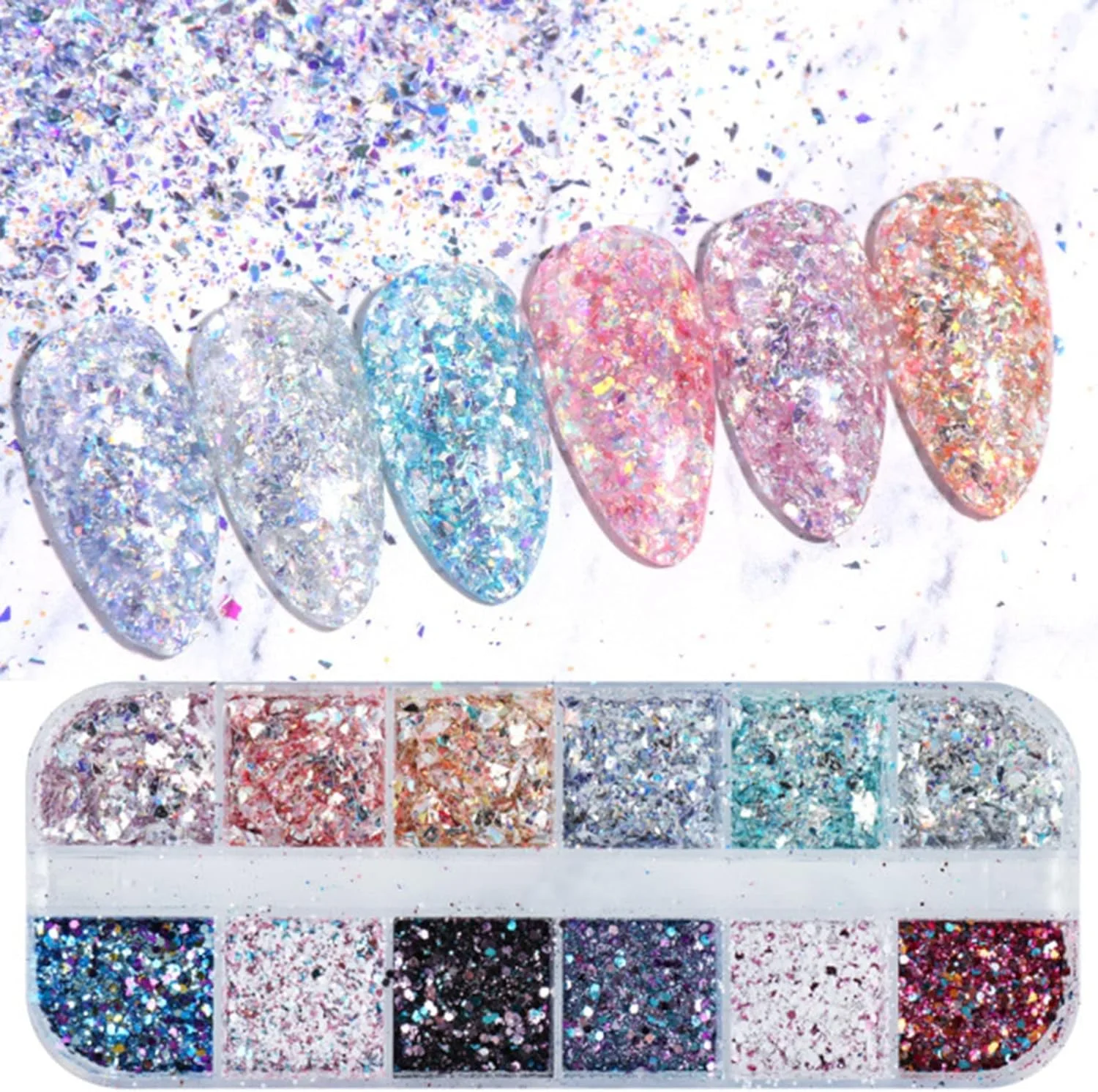 پودر اکلیل ناخن، پولک های تزئینی براق ناخن، هولوگرافیک DIY G