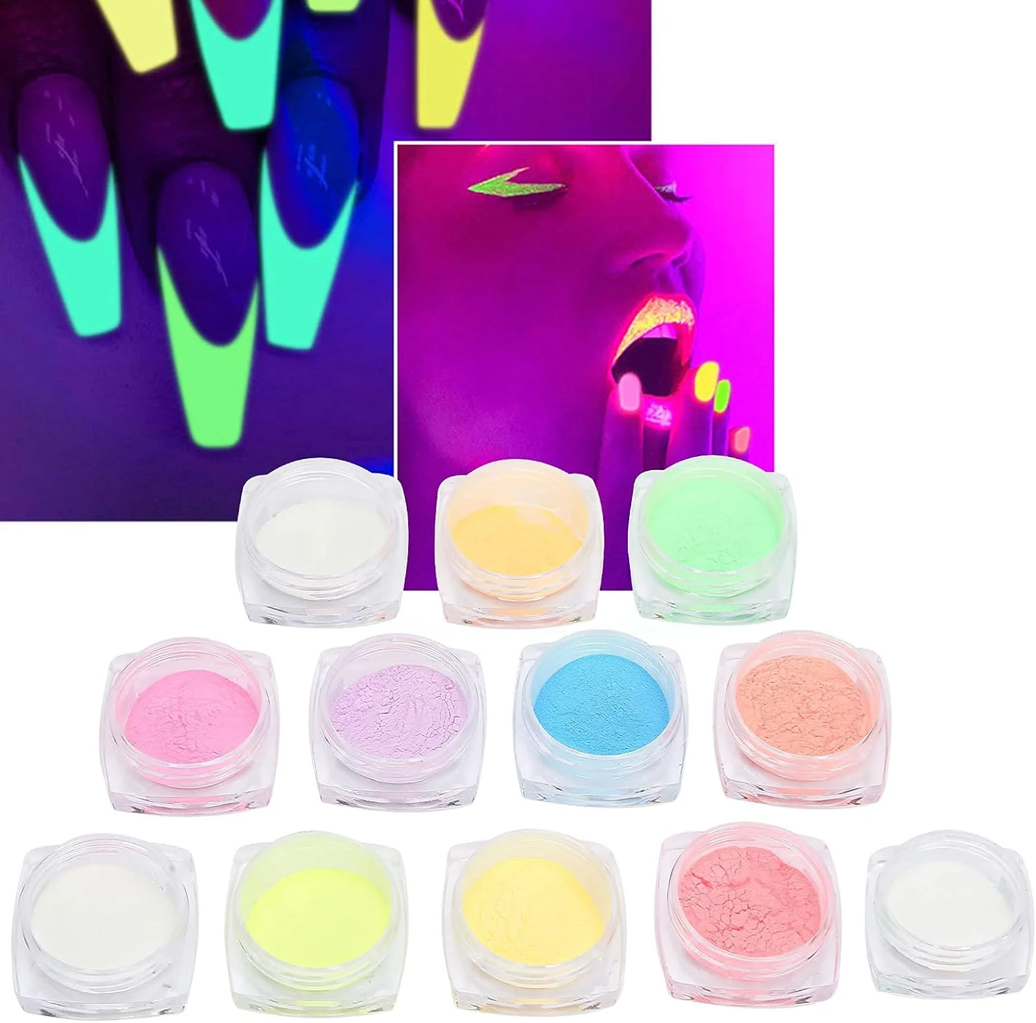 پودر فلورسنت ناخن DIY، پودر اکلیل ناخن فلورسنت مناسب برای استفاده شخصی، آرایش بانوان، آرایشگاه ها و لوازم آرایشی