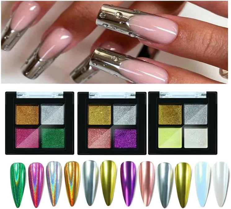 پودر آینه ای هولوگرافیک هنر ناخن جامد 12 رنگ، پودر درخشان هنر ناخن، رنگدانه براق ناخن، ابزار تزئین مانیکور DIY
