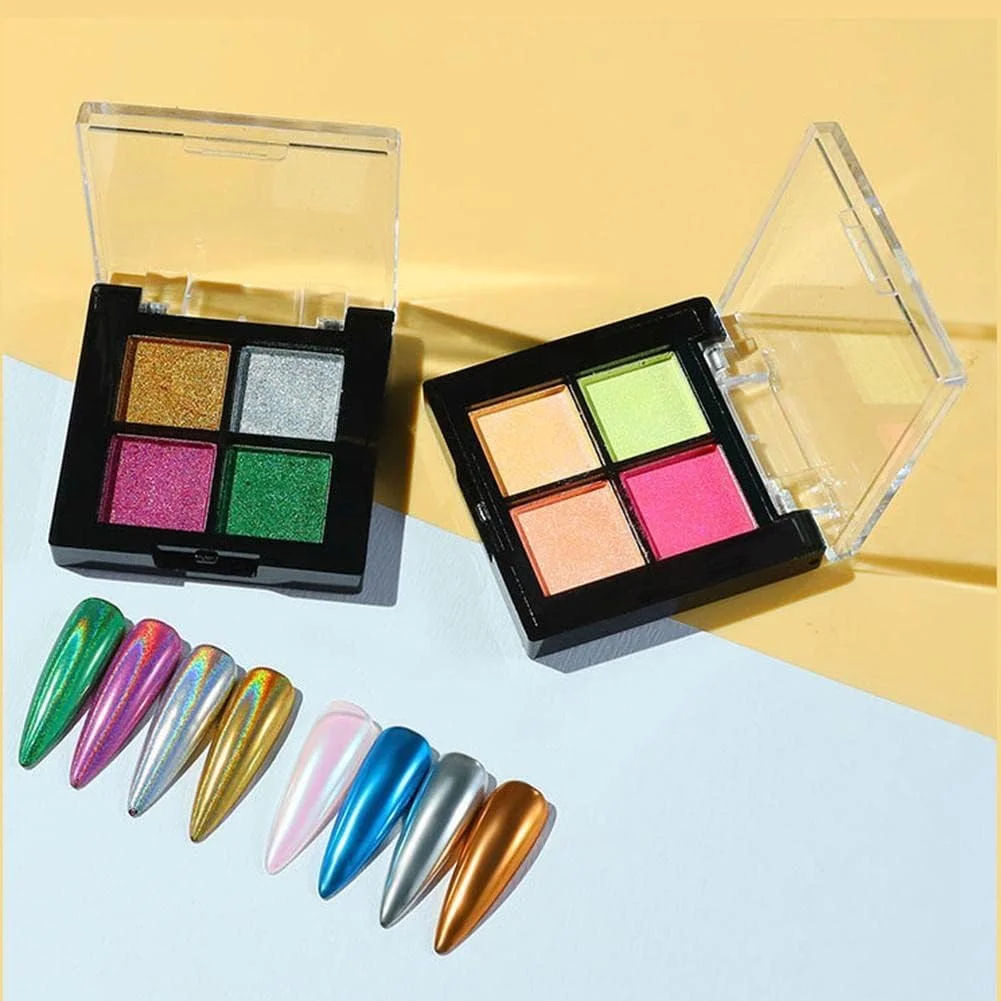 پودر آینه ای هولوگرافیک هنر ناخن جامد 12 رنگ، پودر درخشان هنر ناخن، رنگدانه براق ناخن، ابزار تزئین مانیکور DIY
