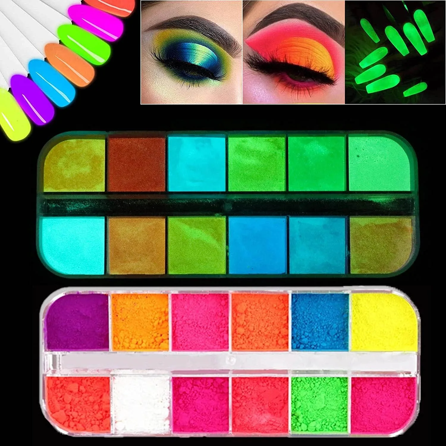 مجموعه پودر ناخن کالولاری 24 رنگ، پودر ناخن نئونی رنگی، پودر رنگدانه درخشان ناخن، اکریلیک فلورسنت روشن، اکلیل ناخن برای سایه چشم، برق لب، تزئین ناخن