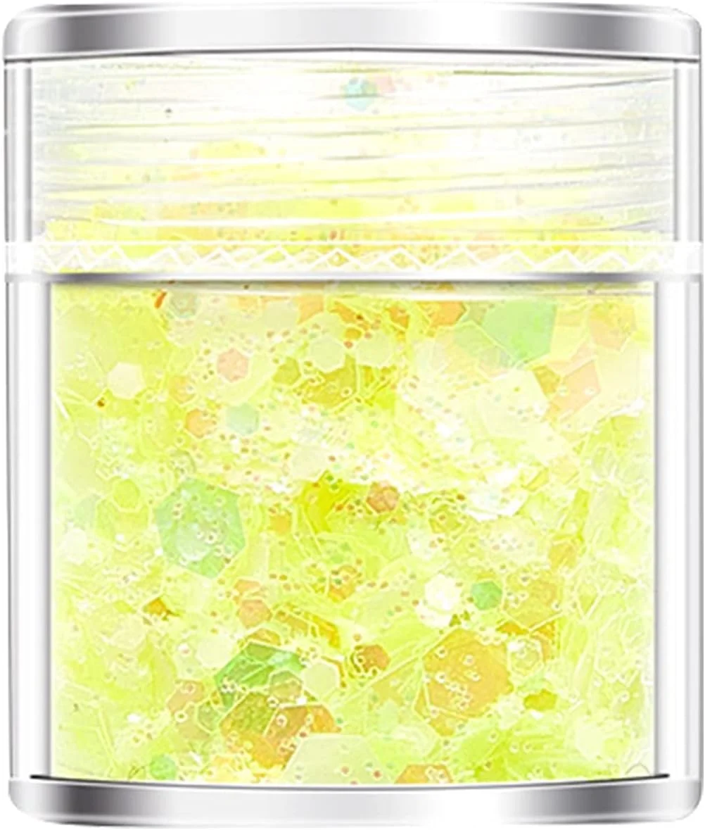 پولک های درخشان طراحی ناخن، پولک های اکلیلی هولوگرافیک طراحی ناخن، پودر پولک های اکلیلی درخشان در تاریکی، ناخن سه بعدی برای تزئین ناخن، برچسب های DIY (H)