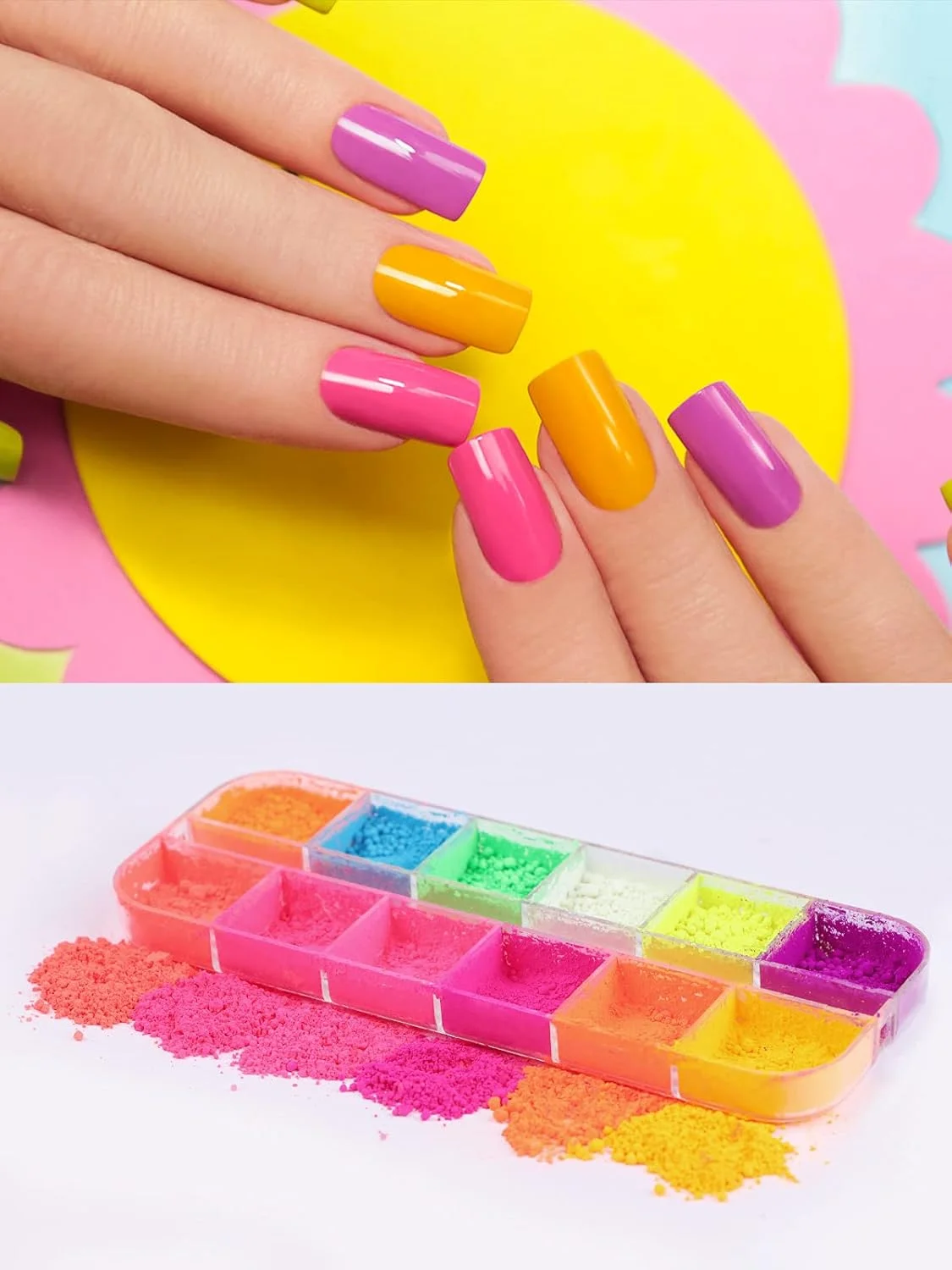 مجموعه پودر ناخن کالولاری 24 رنگ، پودر ناخن نئونی رنگی، پودر رنگدانه درخشان ناخن، اکریلیک فلورسنت روشن، اکلیل ناخن برای سایه چشم، برق لب، تزئین ناخن