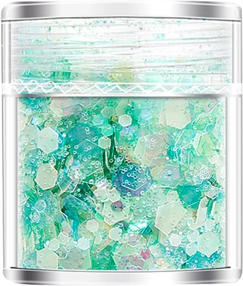 پولک های درخشان طراحی ناخن، پولک های براق هولوگرافیک ناخن، پودر پولک های براق درخشان در تاریکی، ناخن سه بعدی برای تزئین ناخن، برچسب های DIY (U)