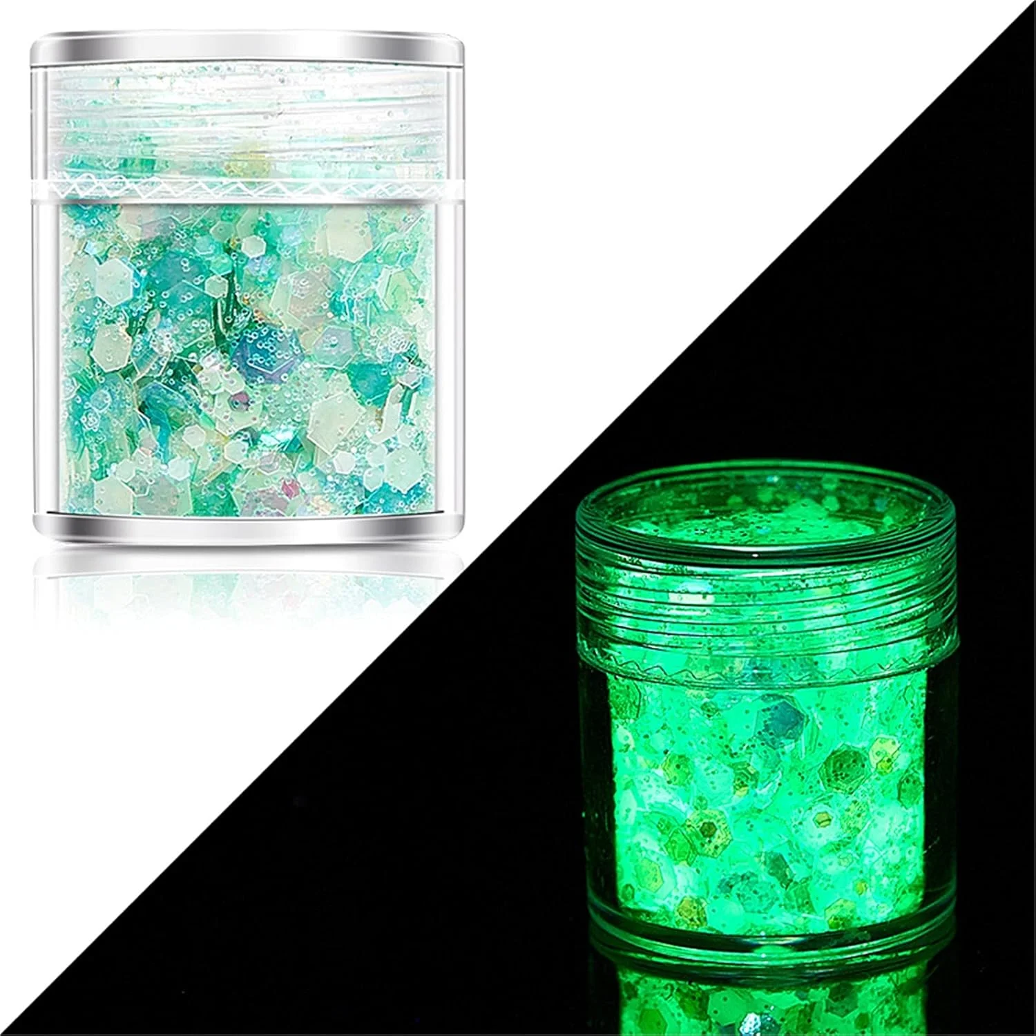 پولک های درخشان طراحی ناخن، پولک های براق هولوگرافیک ناخن، پودر پولک های براق درخشان در تاریکی، ناخن سه بعدی برای تزئین ناخن، برچسب های DIY (U)