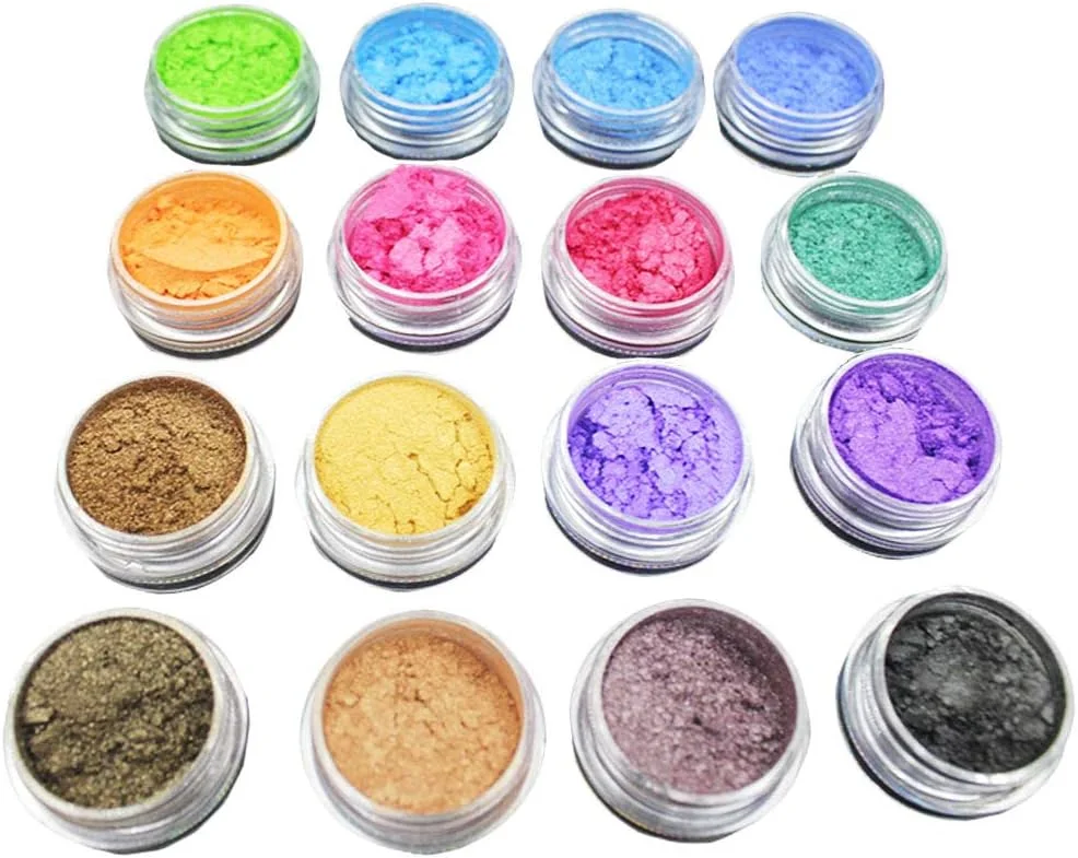 پودر اکلیلی رنگدانه آرایشی سایه چشم و لاک ناخن، 16 عدد، رنگ تصادفی