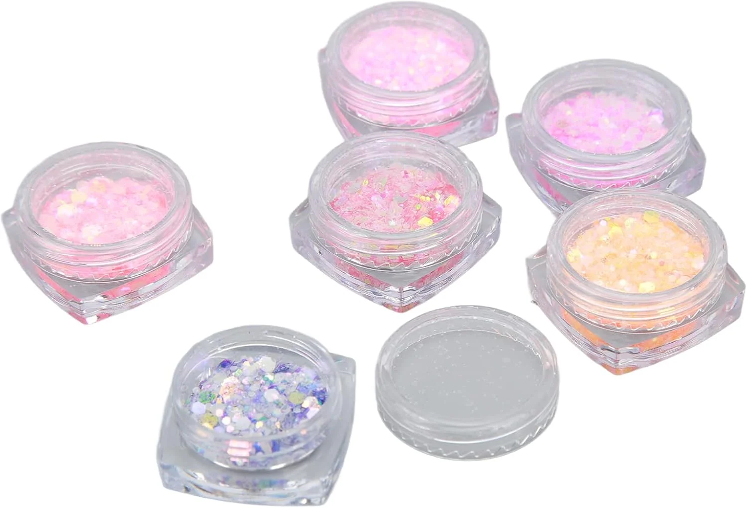 ست پودر اکلیل ناخن 6 عددی، پولک های تزئینی درخشان برای طراحی ناخن DIY