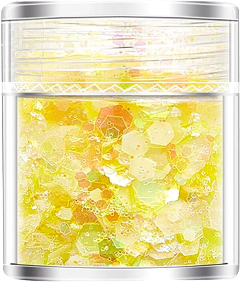 پولک های درخشان طراحی ناخن، پولک های اکلیلی ناخن هولوگرافیک طراحی ناخن، پودر پولک های اکلیلی درخشان در تاریکی سه بعدی برای تزئین ناخن، برچسب های DIY (C)