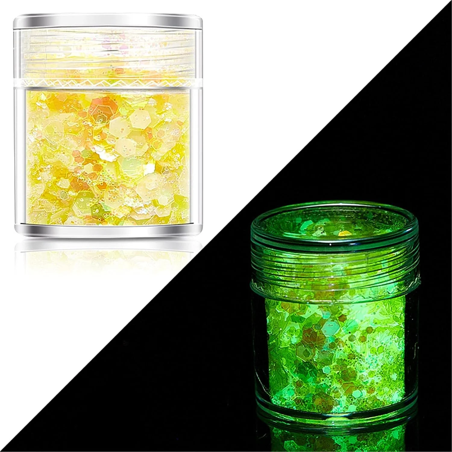 پولک های درخشان طراحی ناخن، پولک های اکلیلی ناخن هولوگرافیک طراحی ناخن، پودر پولک های اکلیلی درخشان در تاریکی سه بعدی برای تزئین ناخن، برچسب های DIY (C)