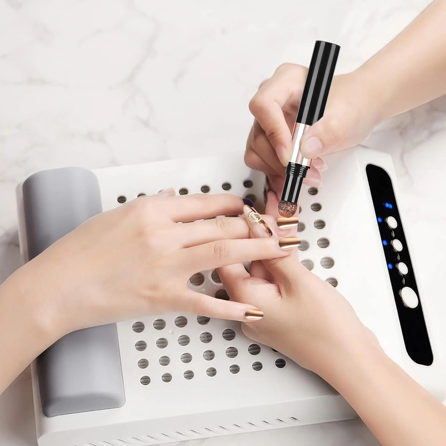 قلم پودر ناخن ۱۲ رنگ، پودر تیتانیوم، قلم ایر کوشن، قلم پودر آینه ای موج آب، ابزار مانیکور برای خانه و سالن ناخن (L)