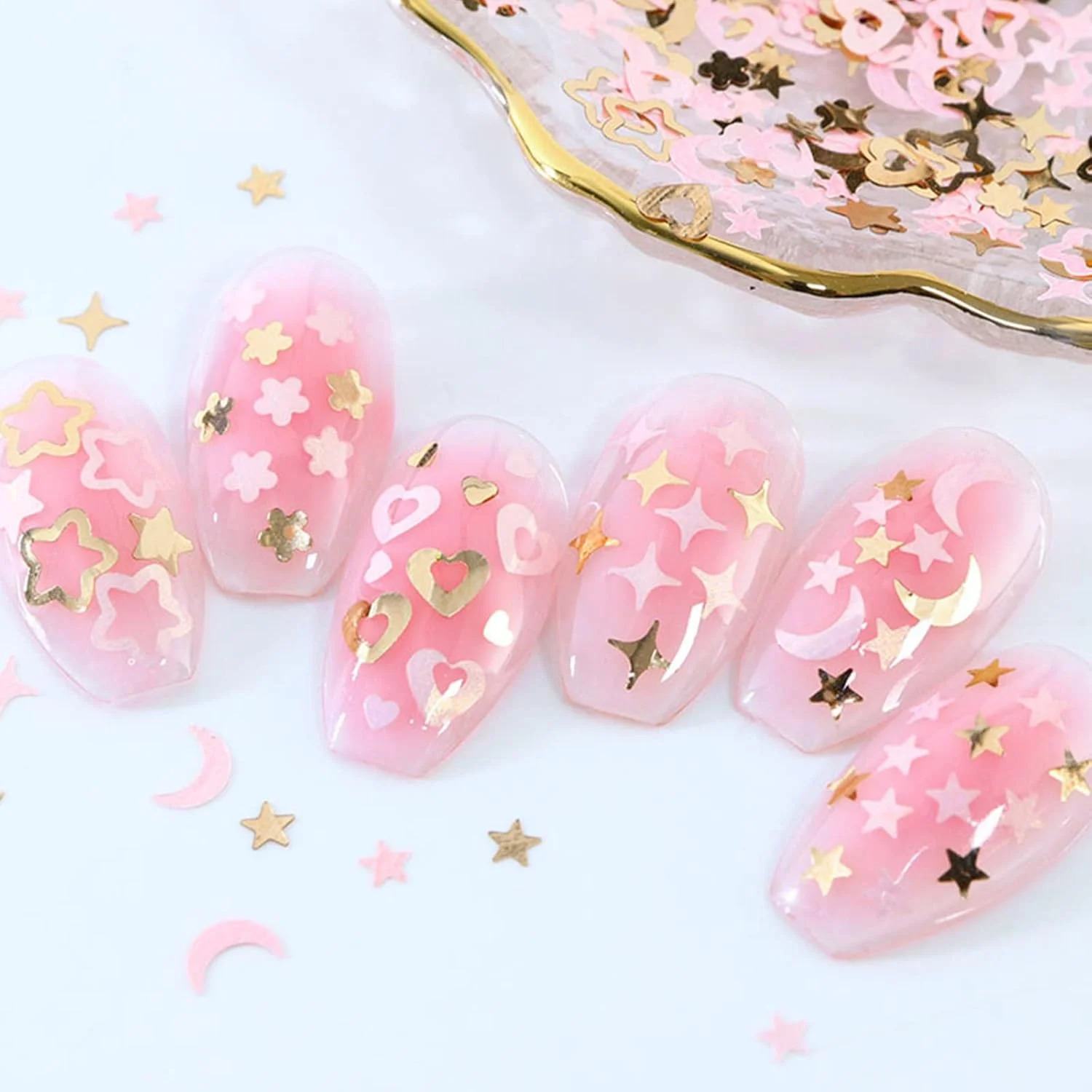 اکلیل ناخن پولکی ستاره قلب برچسب تزئینات رزینی پرکننده قالب لوازم هنری دست ساز پولک های هنری ناخن شکوفه گلبرگ رزین پرکننده قالب