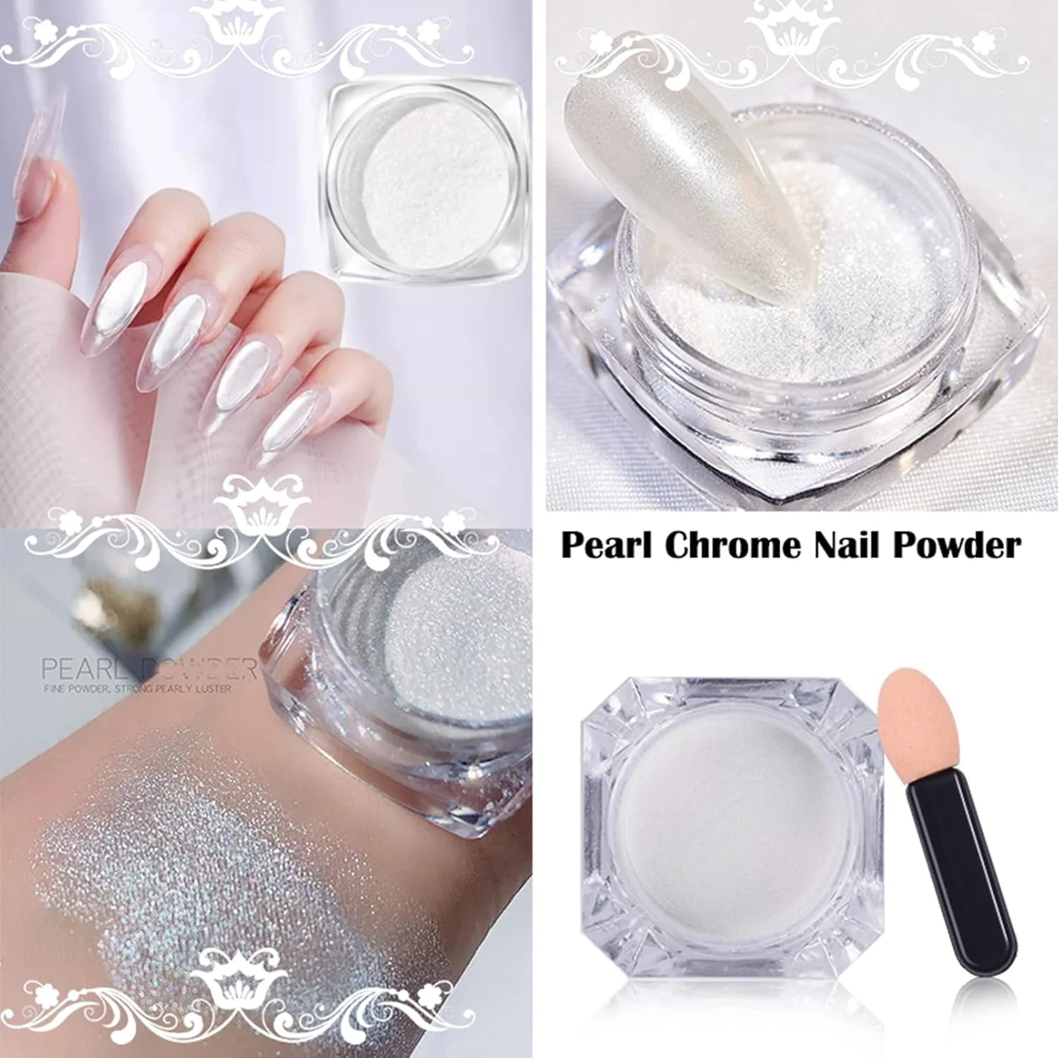 پودر ناخن پری دریایی یخی مرواریدی، پودر کروم هولوگرافیک سفید صدفی یخی، پودر مرواریدی اکلیل صدف اثر آینه ای برای طراحی ناخن، مانیکور DIY سالن، 2 عدد