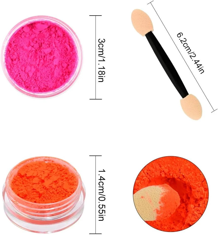 ۱۲ جعبه پودر رنگی ناخن، پودرهای رنگی فلورسنت رنگارنگ، اکلیل ناخن، گرادیان رنگین کمانی، تزئینات طراحی ناخن