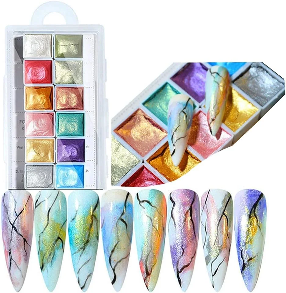 مجموعه رنگ های آبرنگی جامد ناخن، پودر رنگدانه ای براق صدفی، اکلیل های متالیک، لوازم جانبی طراحی ناخن مجموعه رنگ های آبرنگی جامد ناخن، پودر رنگدانه ای براق صدفی، اکلیل های متالیک، لوازم جانبی طراحی ناخن