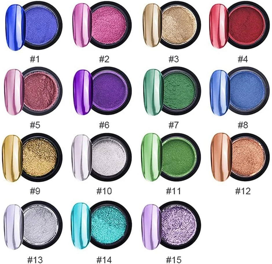 پودر آینه ای اکلیلی ناخن در 12 رنگ - پودر ظریف، فوق العاده براق، رنگ آمیزی آسان، پودر فوق العاده ظریف و شیک کلاسیک برای طراحی ناخن، هدیه ای برای زنان و دختران