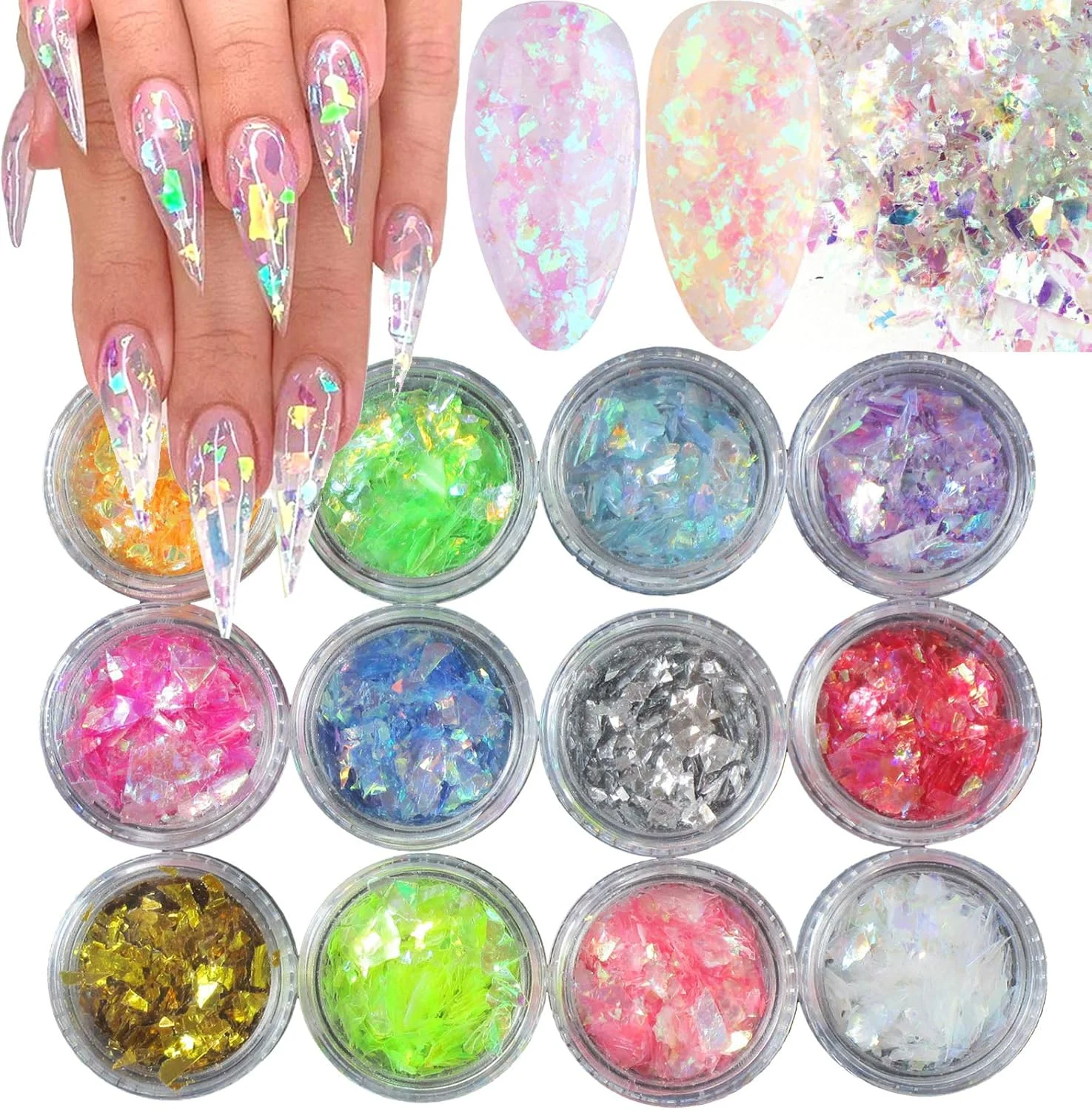 اکلیل ناخن رنگارنگ AddFavor، پولک های درخشان و ضخیم، طراحی ناخن DIY، برچسب تزئین ناخن (12 عدد در هر ست) (ADDBBA119)