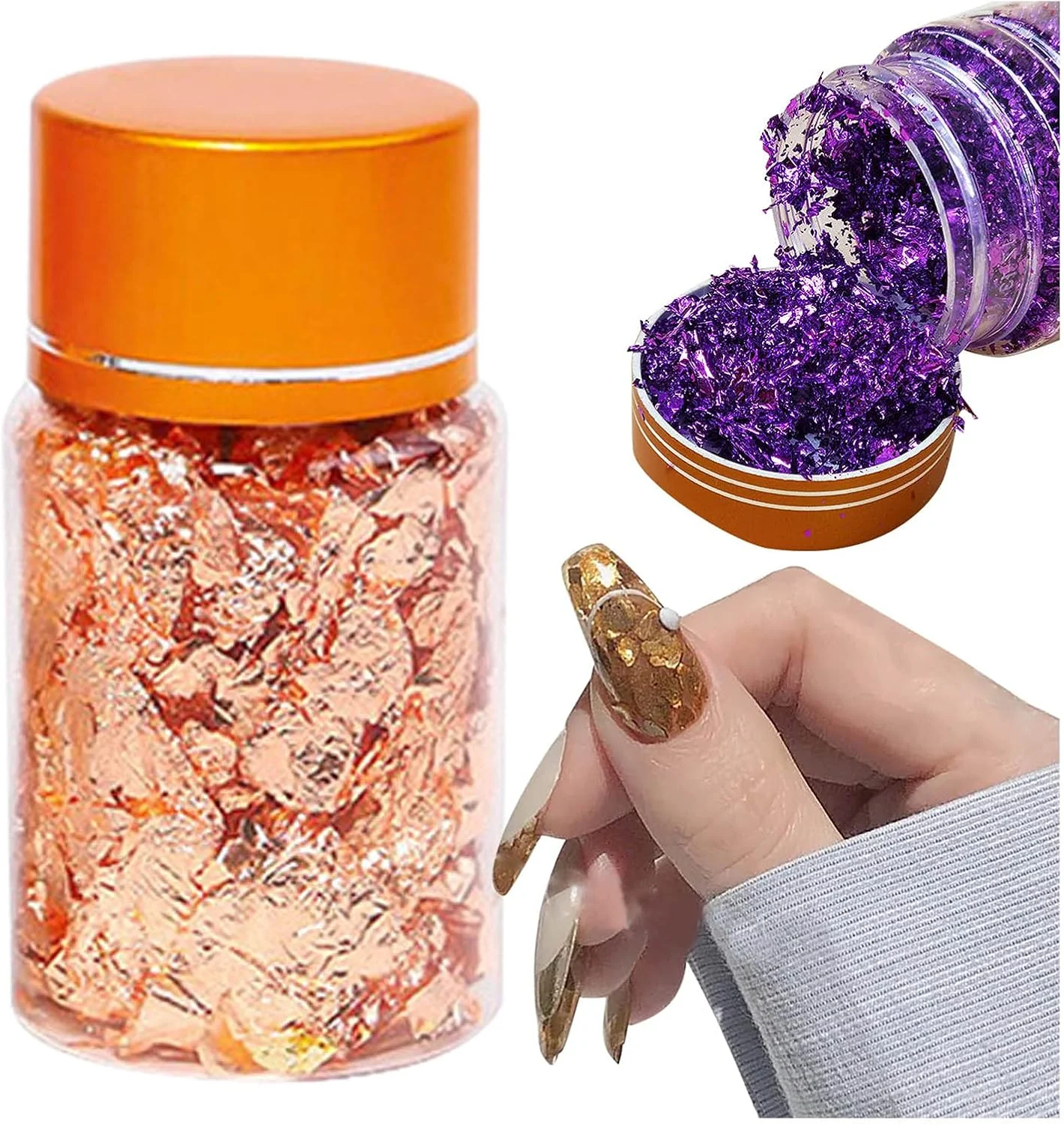 پولک ناخن، اکلیل فویل متالیک چیپ طراحی ناخن، پولک اکلیلی، اکلیل طلایی نقره ای برای تزئین ناخن (رزگلد)