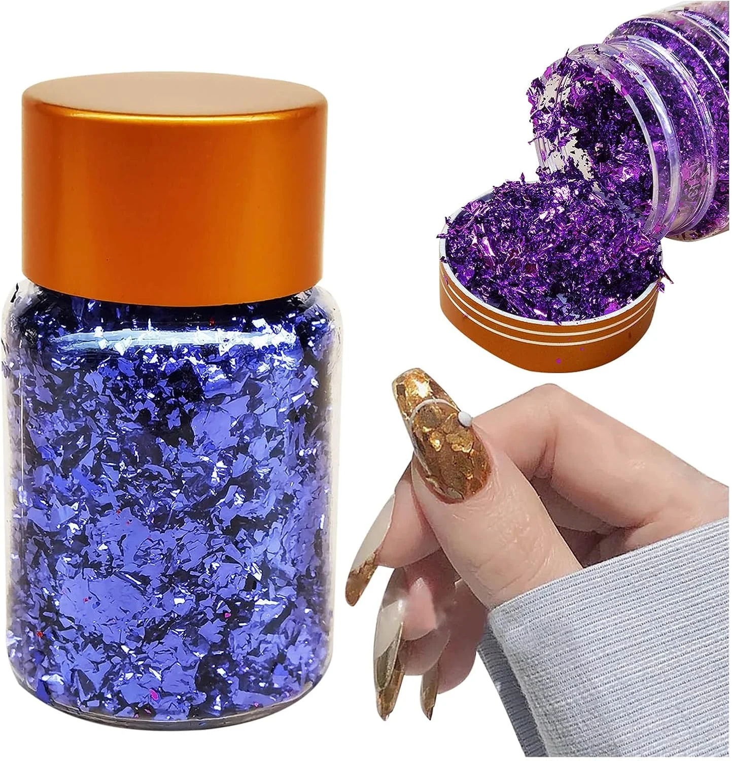 پولک های طراحی ناخن، فویل های ناخن، اکلیل های هولوگرافیک، پولک های طلایی و نقره ای برای ناخن ها، اکلیل فویل متالیک ناخن برای تزئین طراحی ناخن، لوازم جانبی تزئینی اکلیلی (آبی)