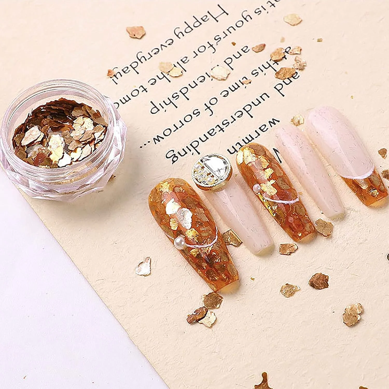 اکلیل ناخن - تزئین ناخن طرح صدف | مجموعه 6 عددی فویل اکلیل ناخن، پولک تزئینی ناخن برای طراحی ناخن (A)