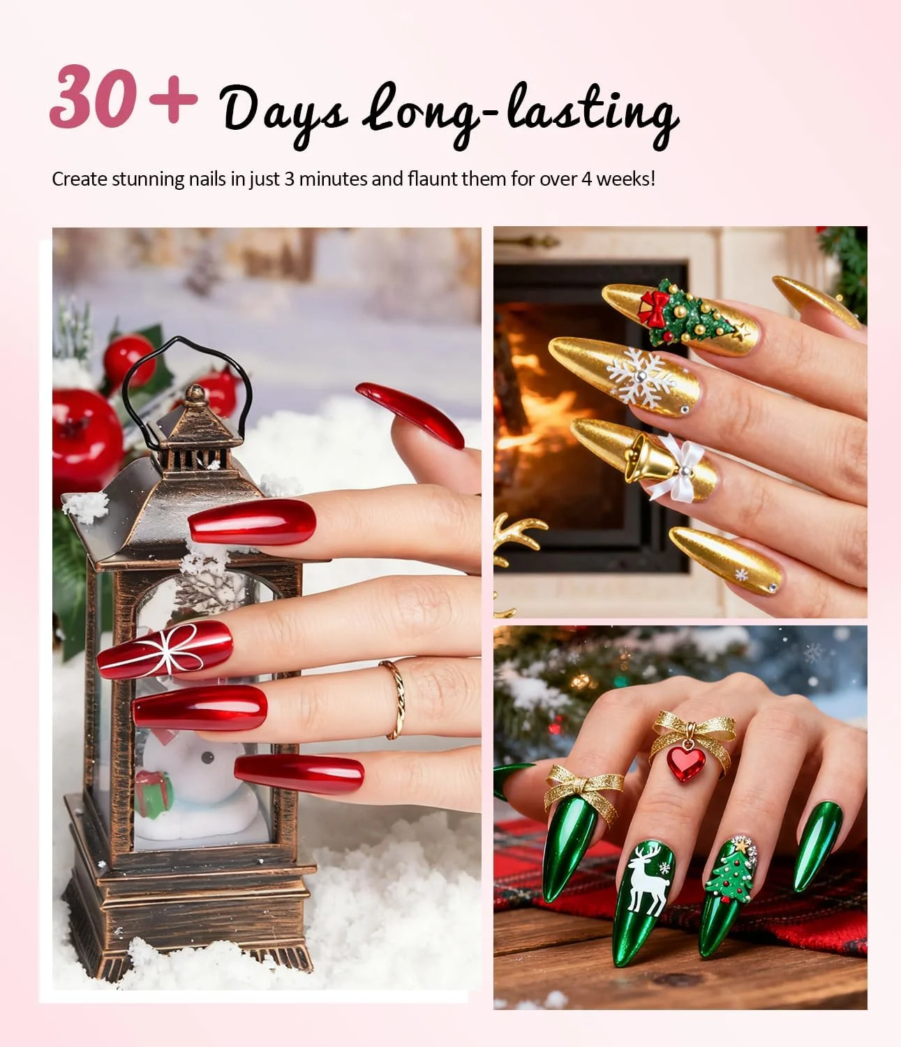 پودر کروم ناخن طلایی - 4 رنگ قرمز کریسمس، سبز، طلایی لیزری، پودرهای کروم ناخن، پودر کروم هولوگرافیک درخشان برای ناخن، جلوه آینه ای، رنگدانه اکلیلی - طراحی ناخن کریسمس