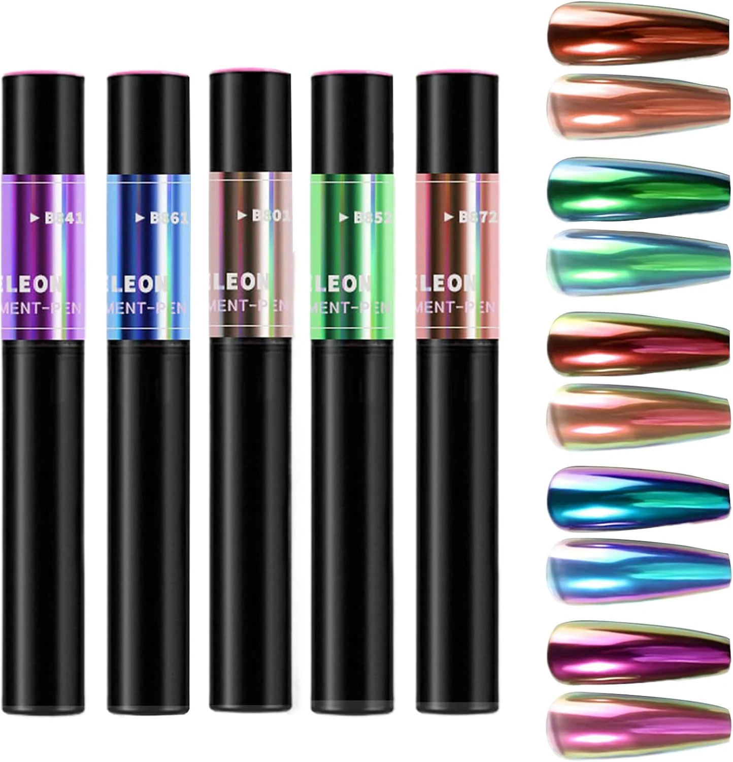 پودر کروم ناخن - پودر ژل اثر آینه ای | مجموعه 5 تایی تزئین ناخن مصنوعی براق برای خانه، لوازم جانبی هنر مانیکور