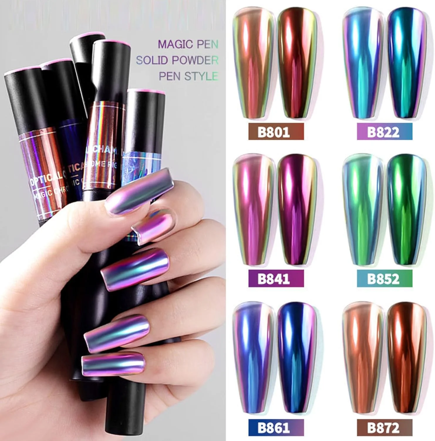 پودر کروم ناخن - پودر ژل اثر آینه ای | مجموعه 5 تایی تزئین ناخن مصنوعی براق برای خانه، لوازم جانبی هنر مانیکور