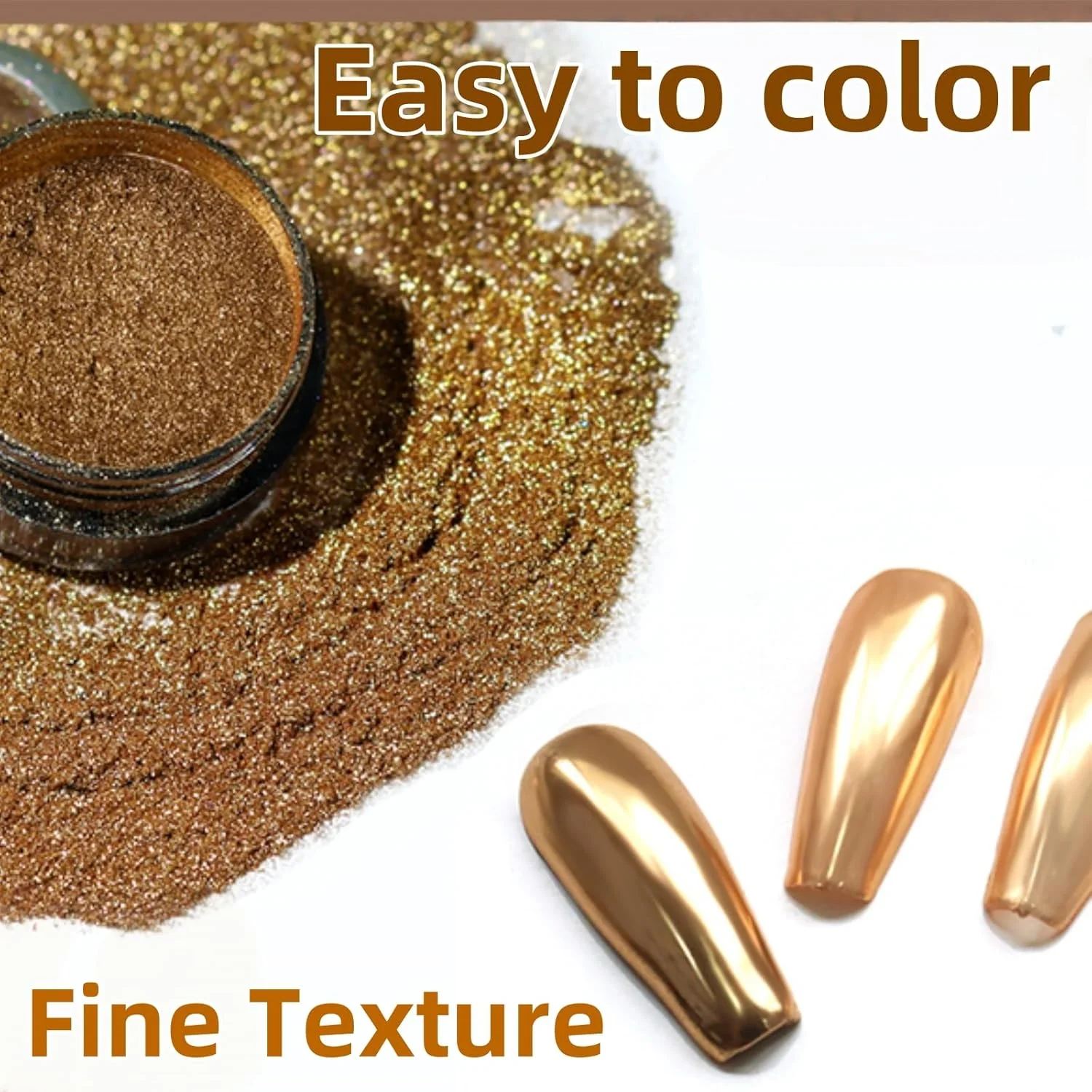 پودر کروم ناخن، پودر اکلیل ناخن، با برس های کوچک، بافت ظریف، رنگ آمیزی آسان، غنی از رنگ، بادوام و ماندگار، برای طراحی ناخن ژلی (نقره ای + طلایی) - 2 عدد