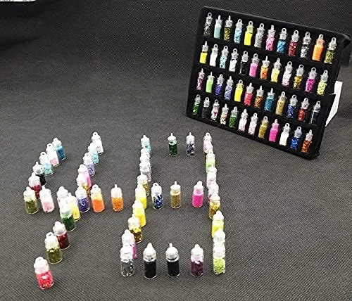 پودر اکلیل ناخن، ست جدید 48 بطری مینی پولک های رنگارنگ، مهره های ناخن، اکریلیک، ژل یو وی، تزئینات نگین