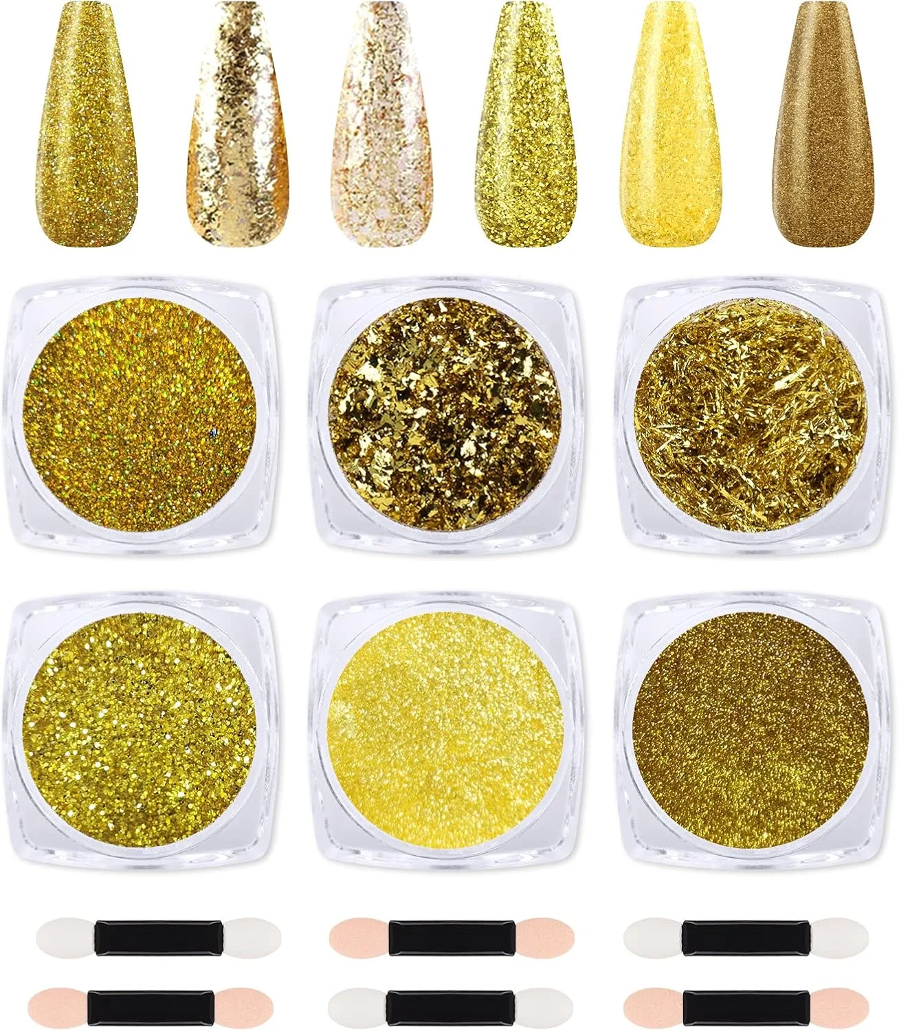 6 جعبه پودر طلایی ناخن، پودر پولک های براق متالیک هولوگرافیک آینه ای کروم، پودر تیتانیوم ناخن برای تزئین ناخن، پودر ریز رنگدانه ای با رنگ آمیزی آسان
