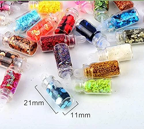 پودر اکلیل ناخن، ست جدید 48 بطری مینی پولک های رنگارنگ، مهره های ناخن، اکریلیک، ژل یو وی، تزئینات نگین