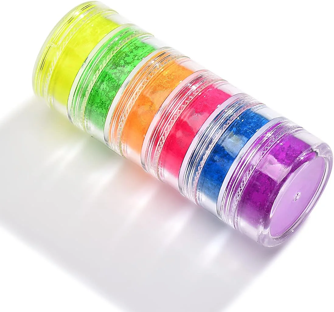 پودر رنگی ناخن، اکلیل رنگین کمانی، فوق العاده ظریف، نئون فلورسنت، پودر اکلیل ناخن، رنگدانه های ناخن، پودر تزئینی سه بعدی هنر ناخن، 6 عدد