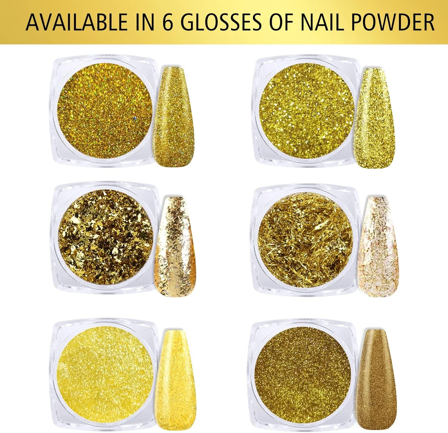 6 جعبه پودر طلایی ناخن، پودر پولک های براق متالیک هولوگرافیک آینه ای کروم، پودر تیتانیوم ناخن برای تزئین ناخن، پودر ریز رنگدانه ای با رنگ آمیزی آسان