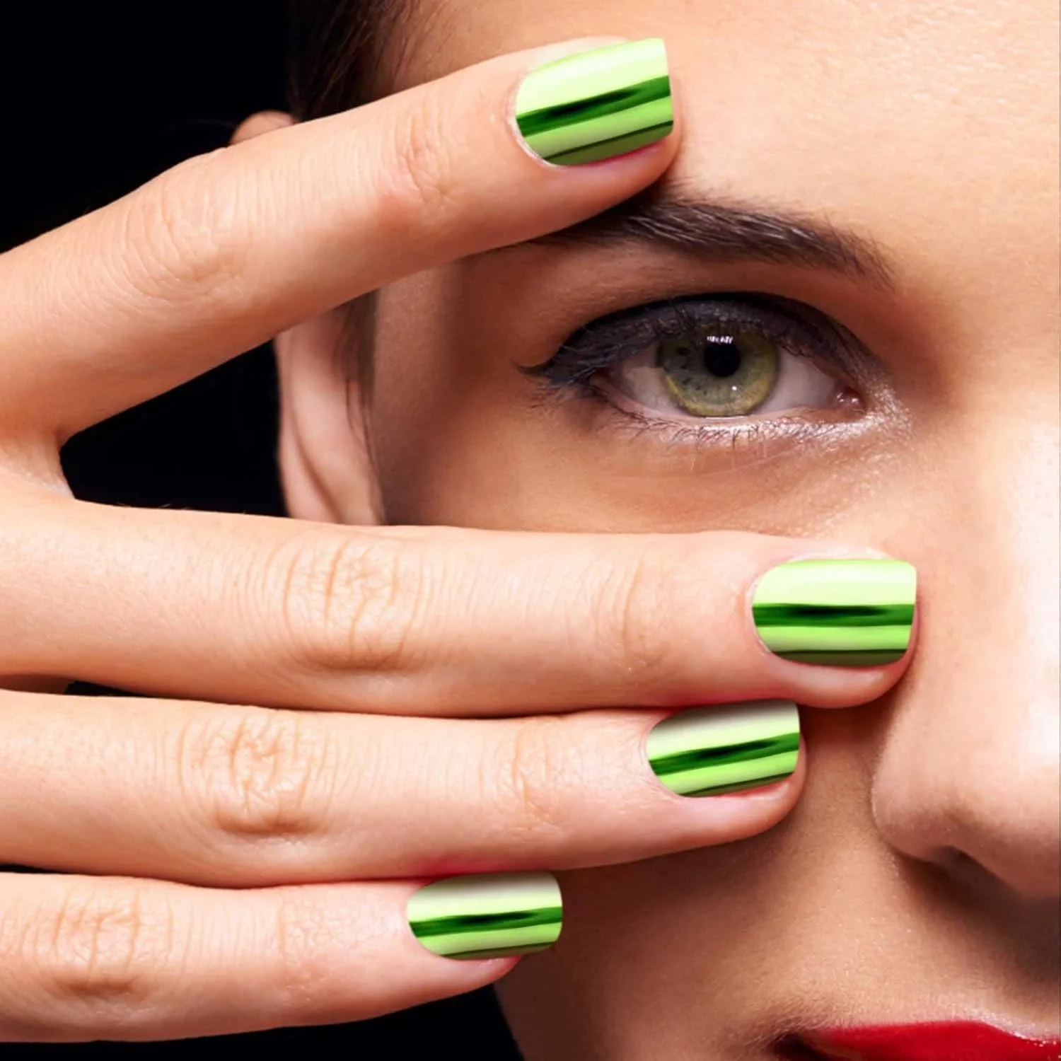 پودر کروم ناخن - پودر پیگمنت کروم هولوگرافیک 12 رنگ، افکت آینه ای هولوگرافیک، پودر چند منظوره براق برای طراحی ناخن در سالن و منزل به همراه ابزار اسفنجی (D)