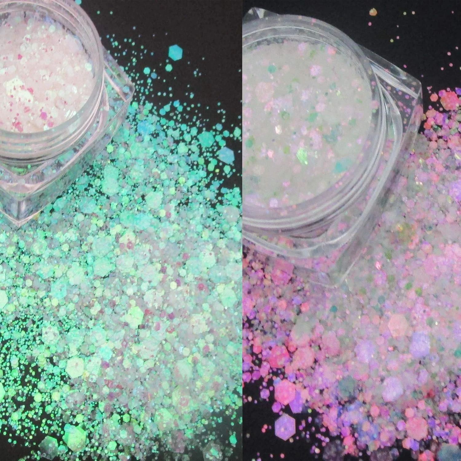 لاک فوراور پودر پولک اکلیلی درشت پری دریایی ۱۲ رنگ برای آرایش، بدن، صنایع دستی و طراحی ناخن