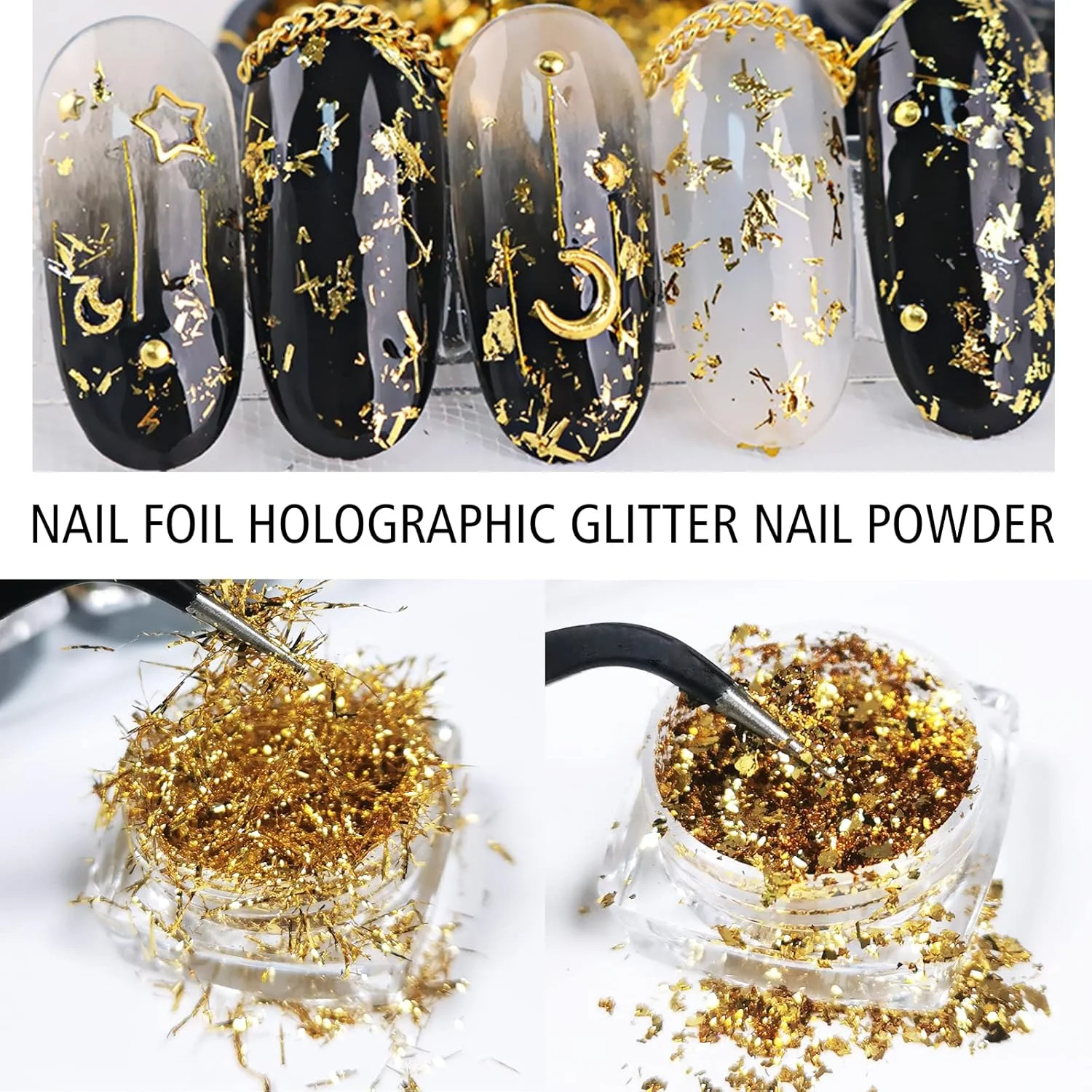 6 جعبه پودر طلایی ناخن، پودر پولک های براق متالیک هولوگرافیک آینه ای کروم، پودر تیتانیوم ناخن برای تزئین ناخن، پودر ریز رنگدانه ای با رنگ آمیزی آسان
