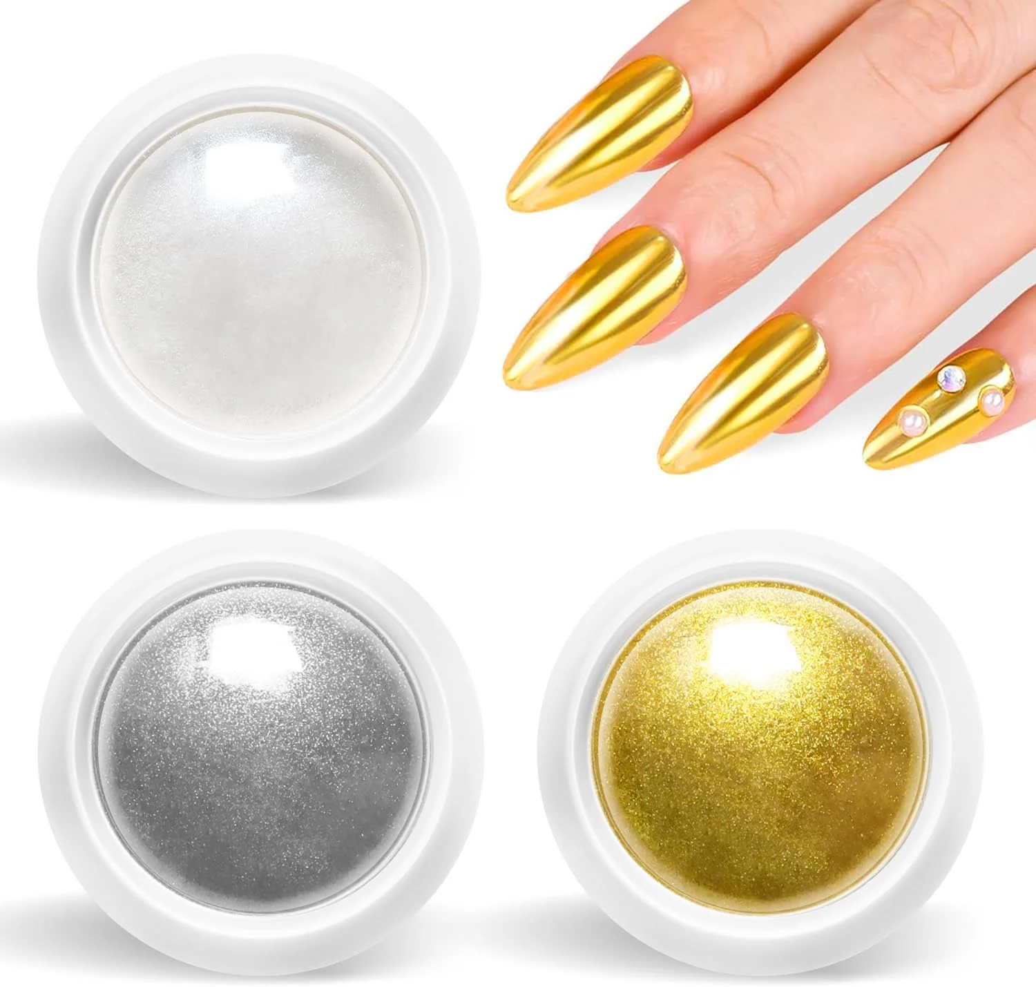 پودر کروم ناخن - پودر کروم طلایی آینه ای جادویی برای ناخن، پودر براق کننده ناخن، پودر کروم مرواریدی ناخن، جلوه رنگین کمانی پری دریایی Aurora DIY