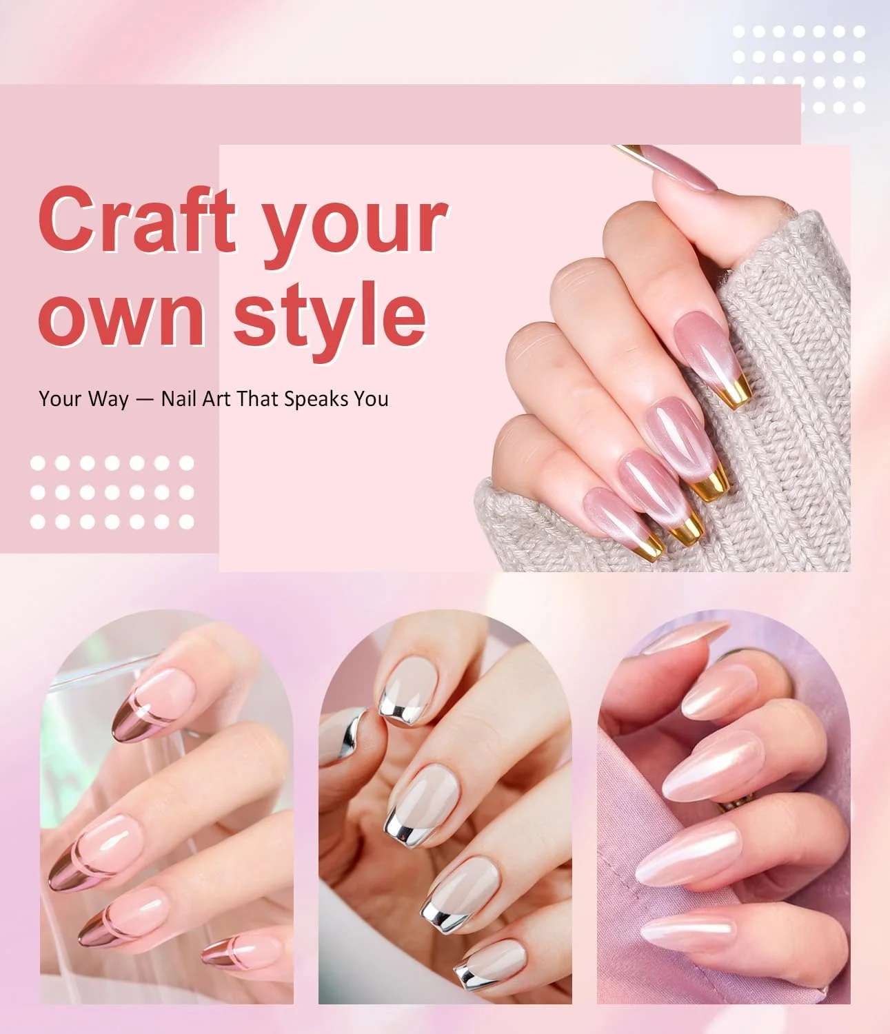 پودر کروم ناخن - پودر کروم طلایی آینه ای جادویی برای ناخن، پودر براق کننده ناخن، پودر کروم مرواریدی ناخن، جلوه رنگین کمانی پری دریایی Aurora DIY