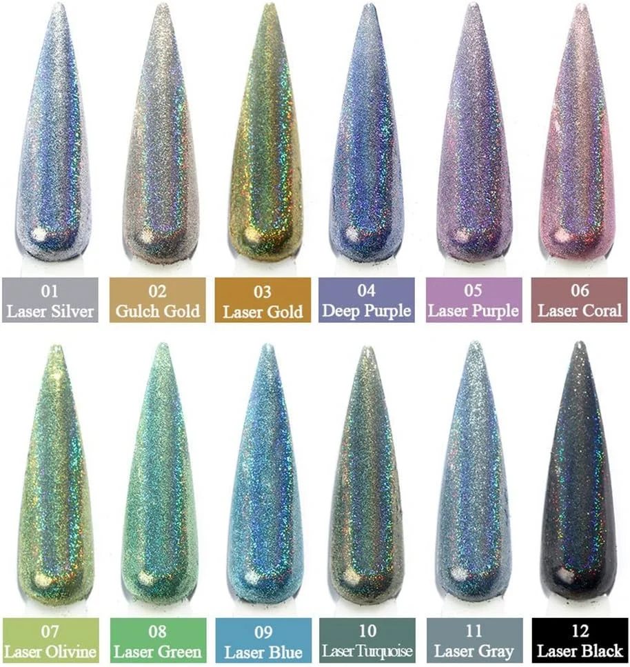 پودر هولوگرافیک لیزری 12 رنگ S.A.V.I، اکلیل ناخن، کیت طراحی ناخن، لوازم جانبی تزئینی طراحی ناخن، ترند مانیکور برای زنان و دختران