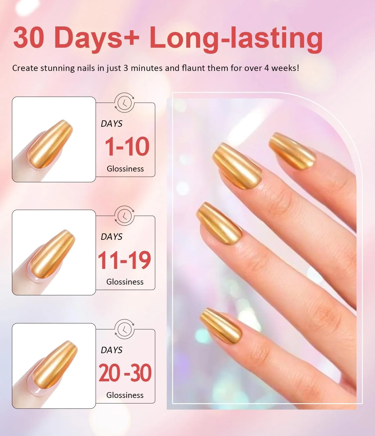 پودر کروم ناخن - پودر کروم طلایی آینه ای جادویی برای ناخن، پودر براق کننده ناخن، پودر کروم مرواریدی ناخن، جلوه رنگین کمانی پری دریایی Aurora DIY