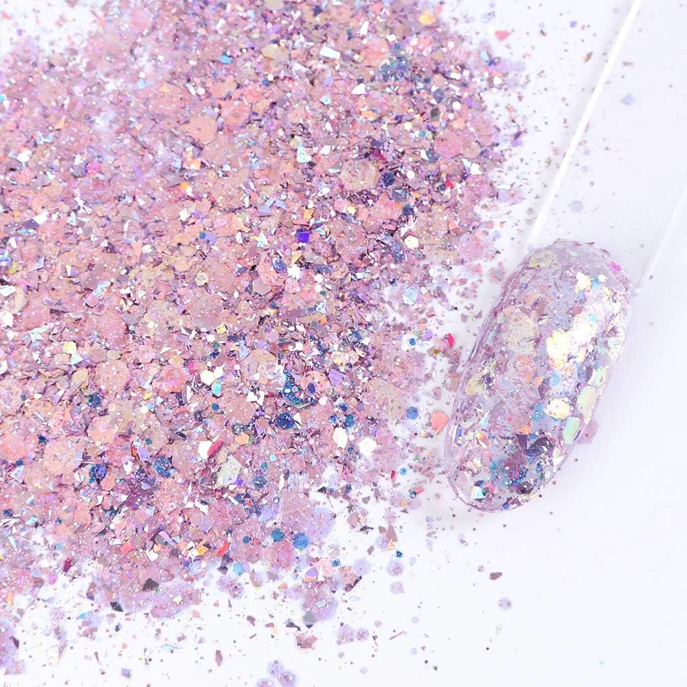 مجموعه 6 عددی اکلیل ناخن هولوگرافیک FANJEIS، پولک های براق سه بعدی فلزی، پودر اکریلیک برای تزئین ناخن، مانیکور هولوگرافیک (صورتی)