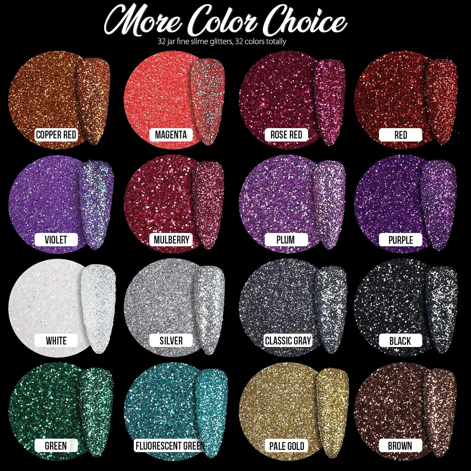 اکلیل ریز Teenitor، مجموعه 32 شیشه 8 گرمی اکلیل، 32 رنگ متنوع اکلیل هنری و صنایع دستی، اکلیل رنگدانه آرایش چشم و ناخن، اکلیل برای اسلایم