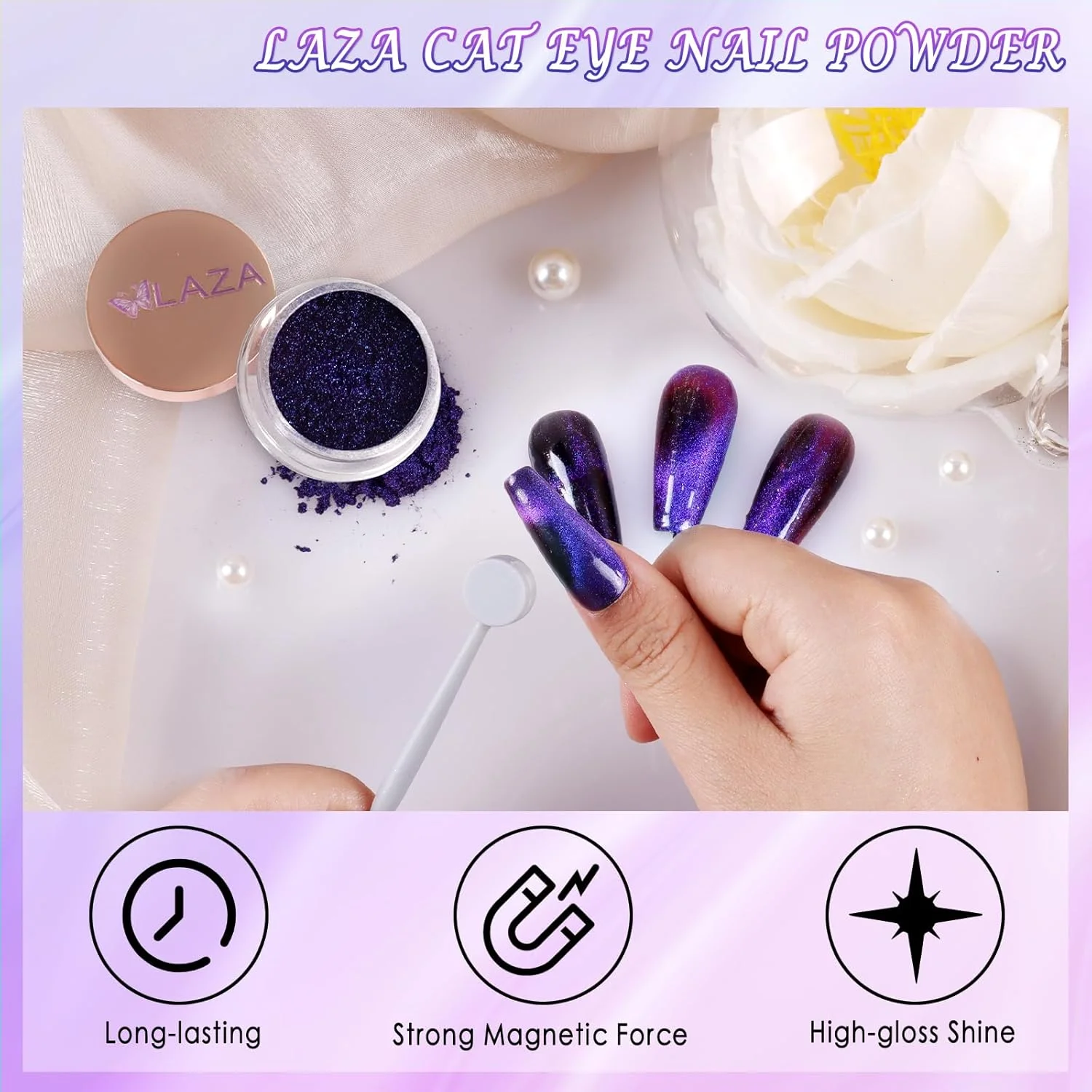 پودر ناخن اثر چشم گربه ای، پودر مغناطیسی کروم، اثر آینه ای 9 بعدی، پودر رنگدانه ای، جلوه کهکشانی جادویی هولوگرافیک، اکلیل با چوب مغناطیسی برای طراحی ناخن مخملی - قرمز