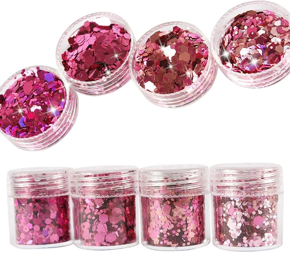 اکلیل درشت، 4 جعبه 10 میلی لیتری اکلیل آرایشی صورت، بدن، مو، ناخن، پودر پری دریایی برای ناخن، پولک