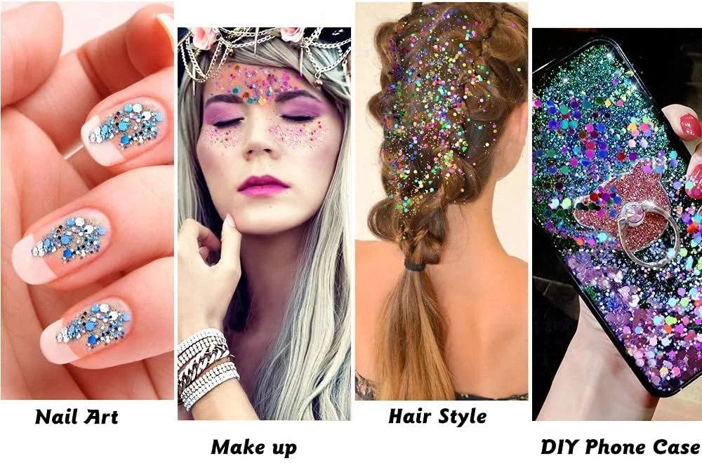 اکلیل درشت، 4 جعبه 10 میلی لیتری اکلیل آرایشی صورت، بدن، مو، ناخن، پودر پری دریایی برای ناخن، پولک