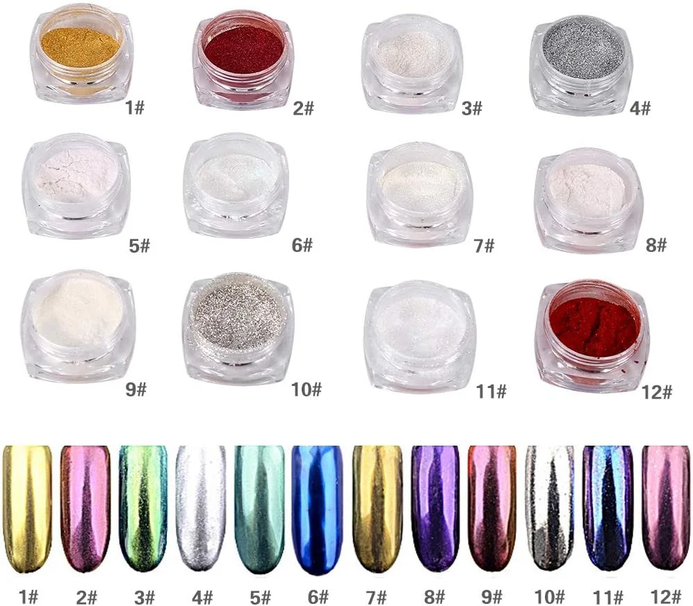 پودر ناخن، 8 گرم در هر بطری، پودر براق کننده ناخن آینه جادویی کروم با برس 12 رنگ (#13)
